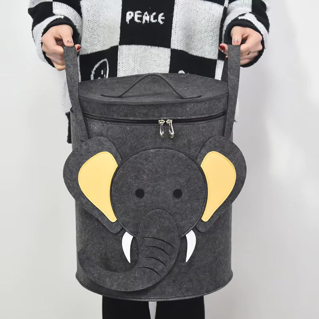 Felt Kids Cartoon Laundry Basket With Lid Round Storage Basket - salesmania