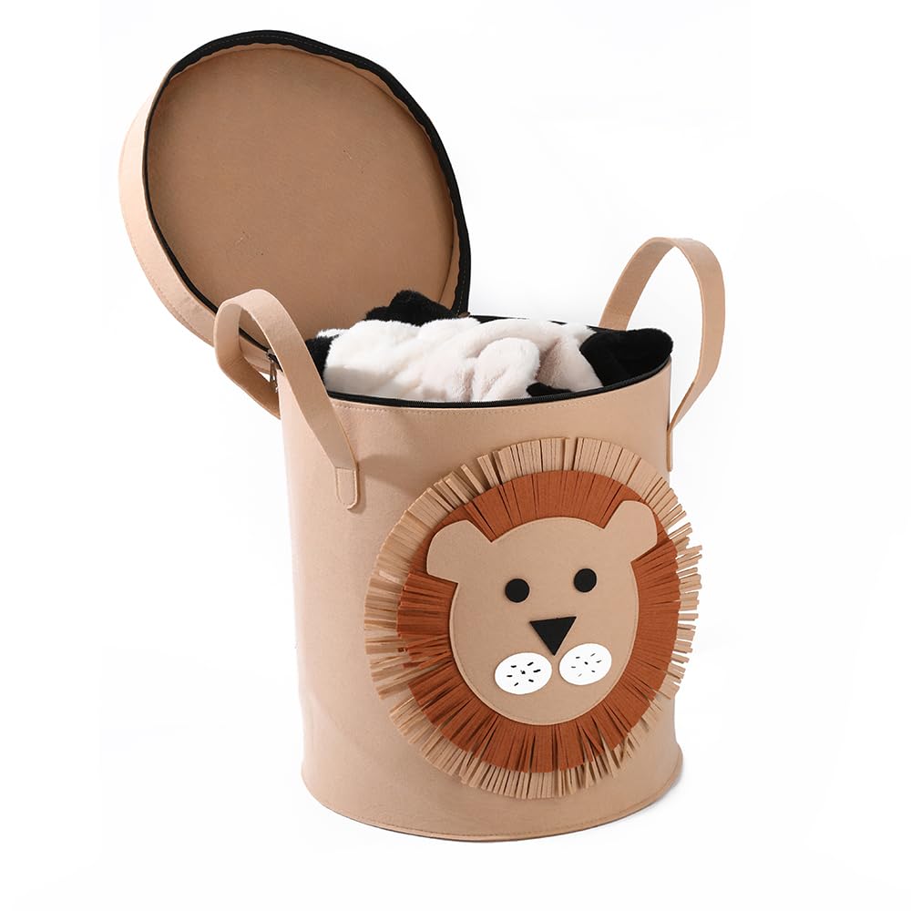 Felt Kids Cartoon Laundry Basket With Lid Round Storage Basket - salesmania