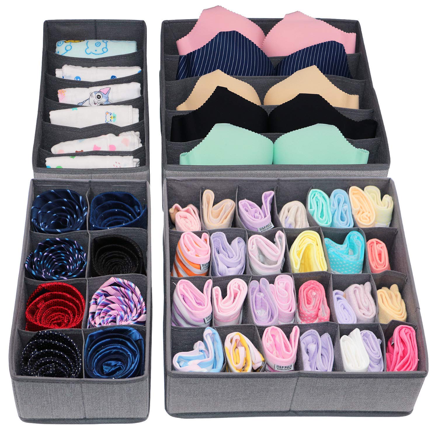Foldable Closet Storage for Socks Bra Tie Scarfs - Set of 4 - salesmania