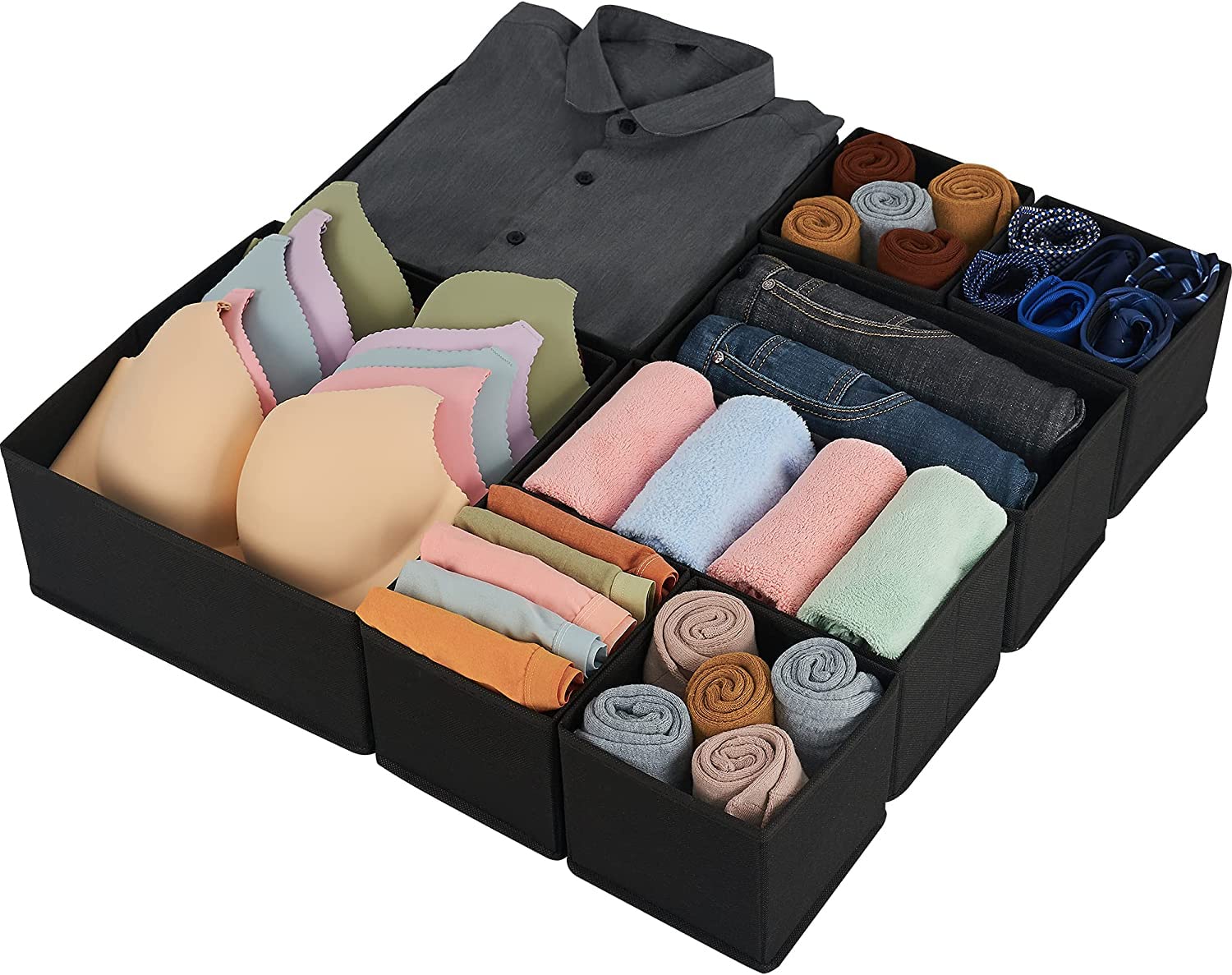 Foldable Cloth Storage Box Drawer Organizer Containers Set of 8 - salesmania