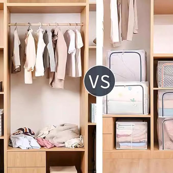 Foldable Transparent Storage Bags with Stainless Steel Frame (Blue, 24L) - salesmania