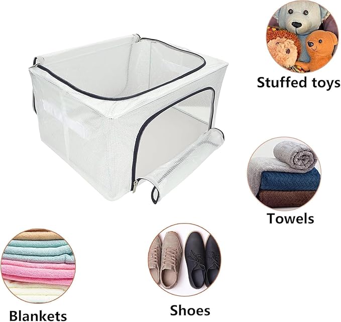 Foldable Transparent Storage Bags with Stainless Steel Frame (Blue, 24L) - salesmania