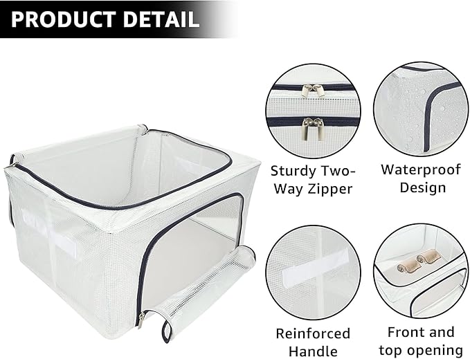 Foldable Transparent Storage Bags with Stainless Steel Frame (Blue, 24L) - salesmania