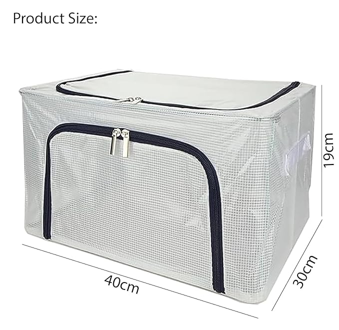 Foldable Transparent Storage Bags with Stainless Steel Frame (Blue, 24L) - salesmania