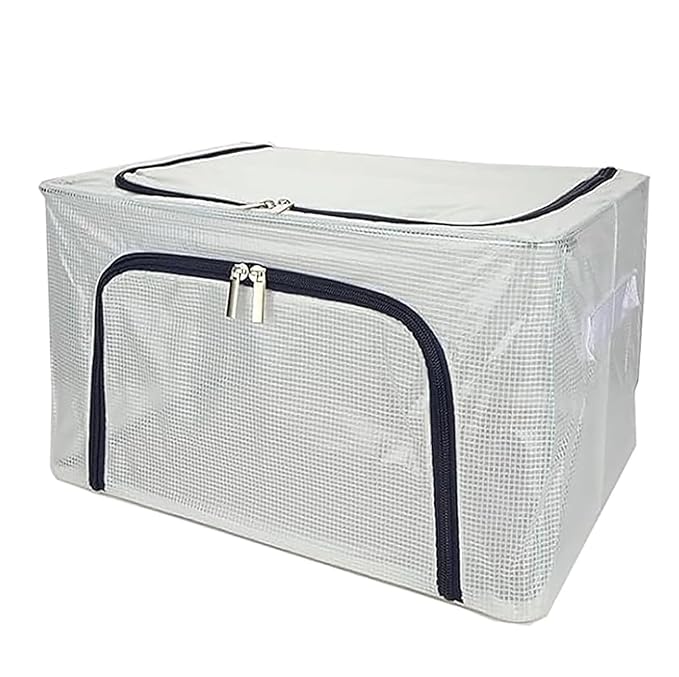 Foldable Transparent Storage Bags with Stainless Steel Frame (Blue, 24L) - salesmania
