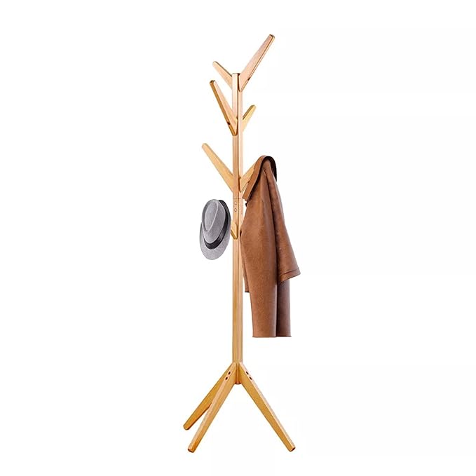 Free Standing Bamboo Coat Rack with 4 Tiers 8 Hooks Bamboo Dark Brown - salesmania