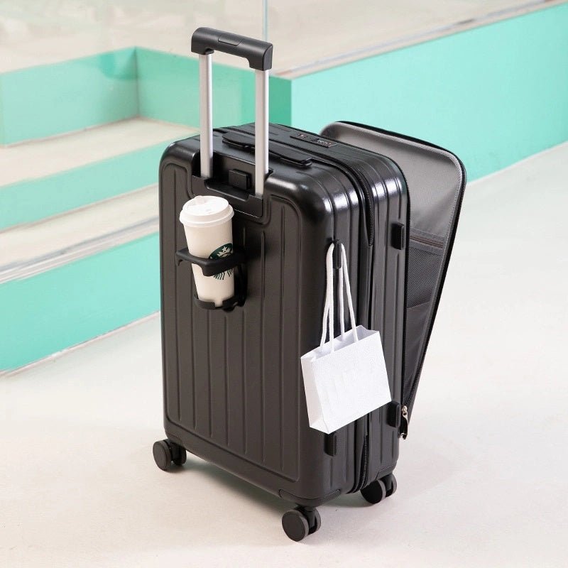 Front Open Luggage Suitcase with Cup Holder and USB Port. - salesmania
