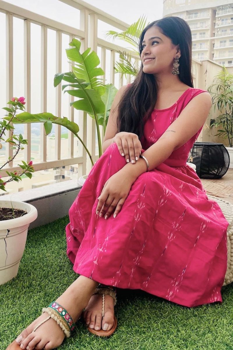 FUSCHIA IKAT BOW BACK FLARED DRESS - salesmania