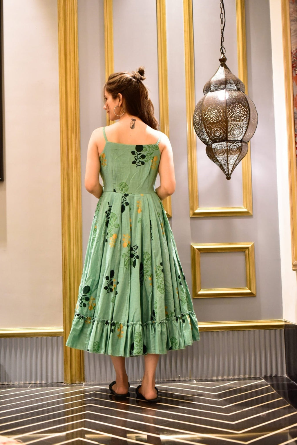 Green midi floral dress - salesmania