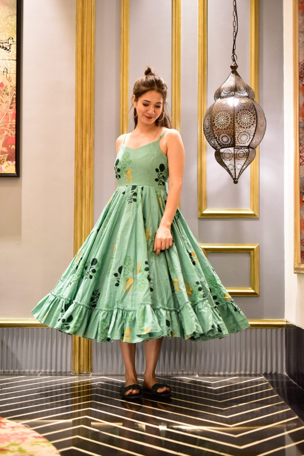 Green midi floral dress - salesmania