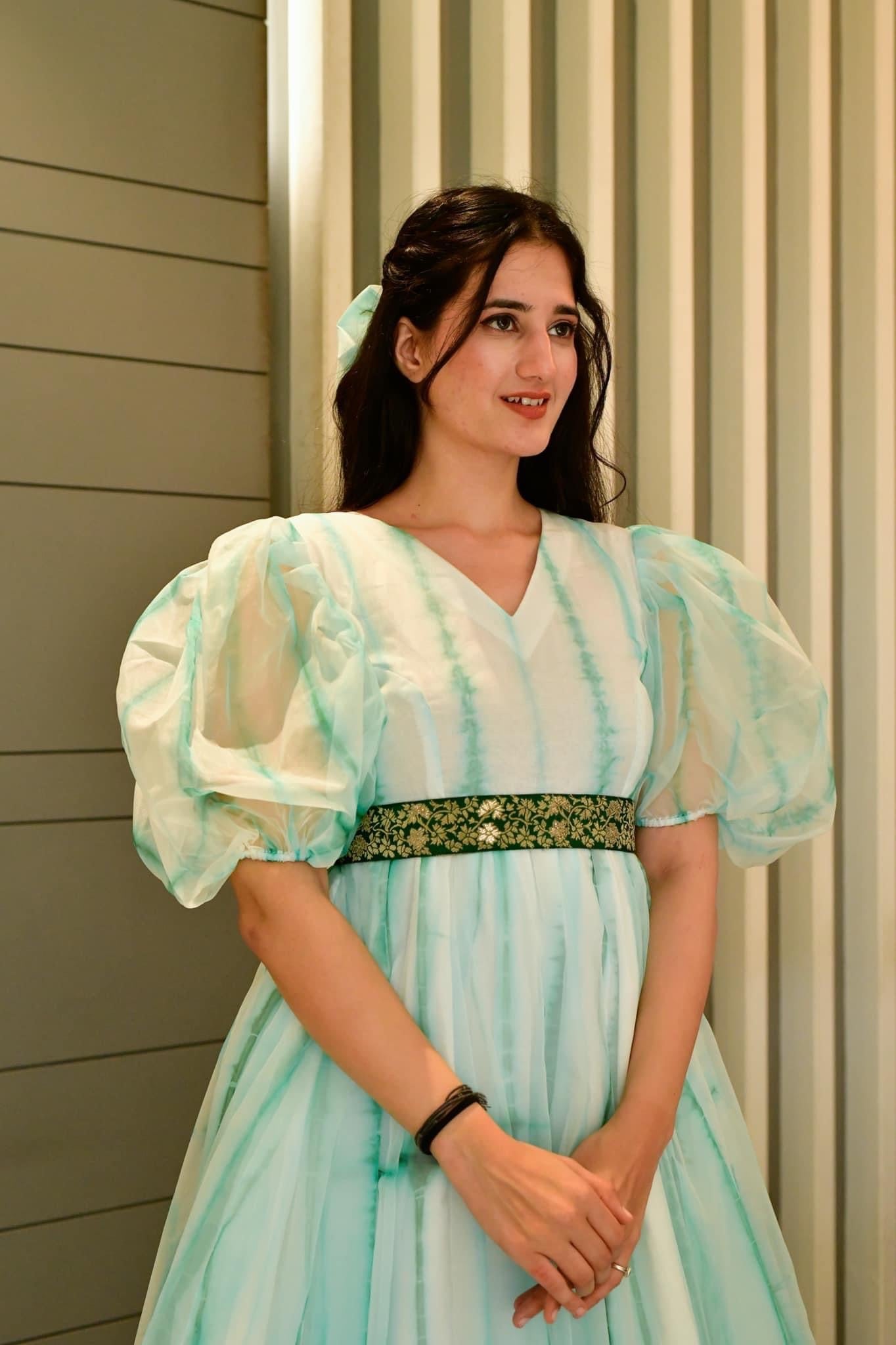 Green shibori organza dress - salesmania