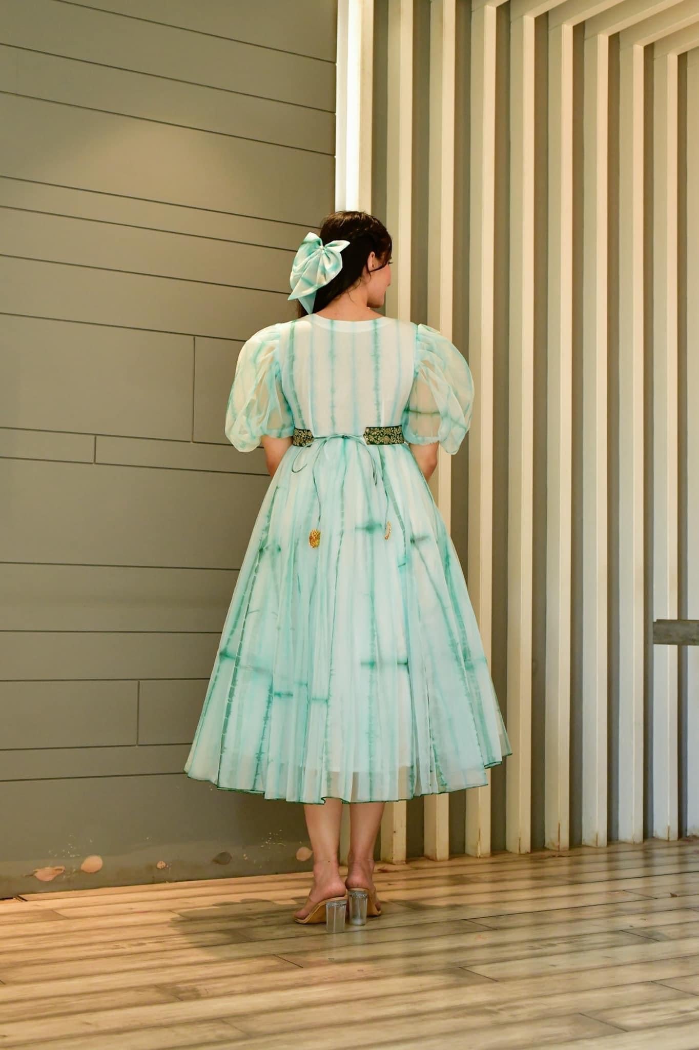 Green shibori organza dress - salesmania