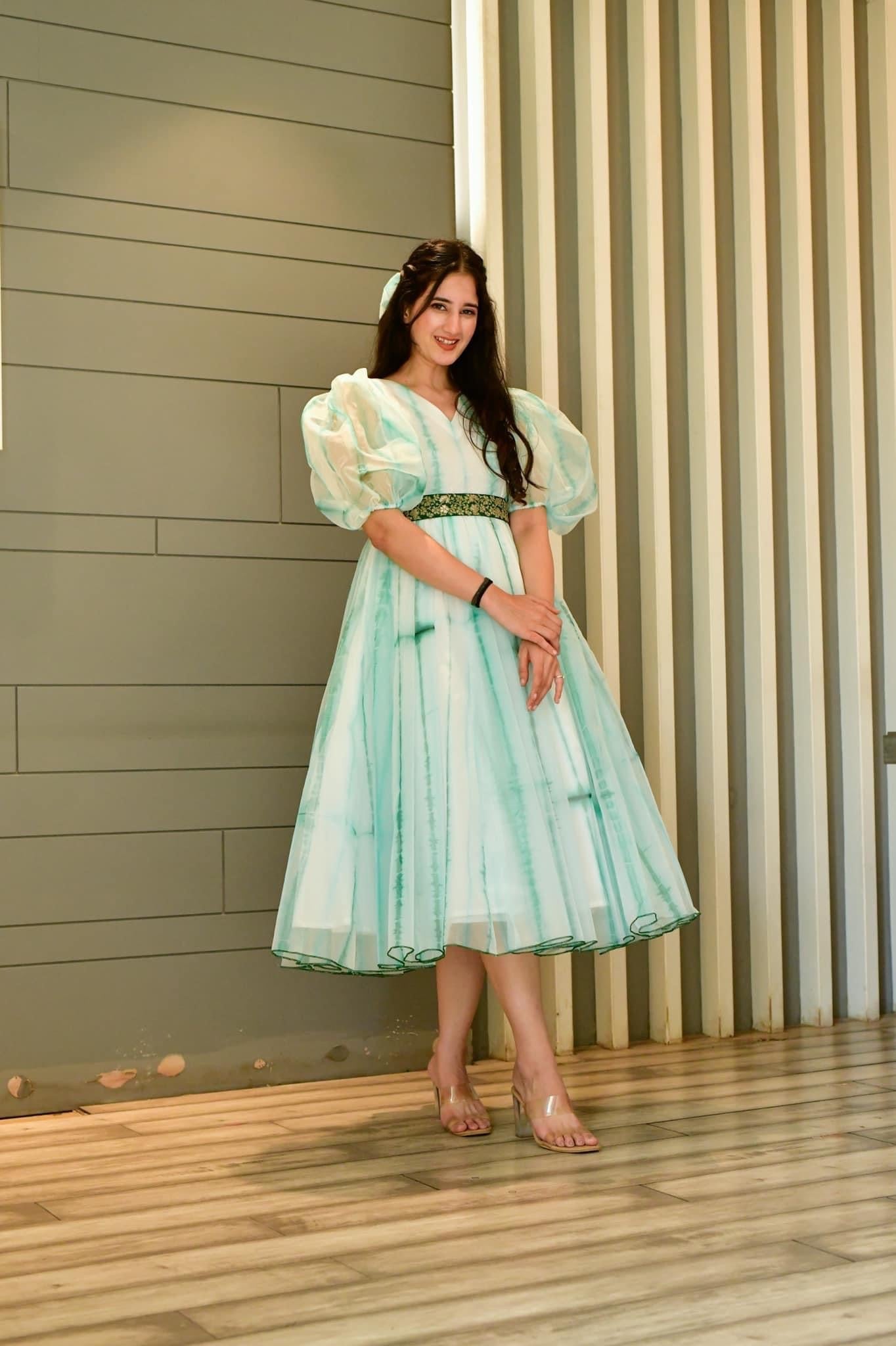 Green shibori organza dress - salesmania