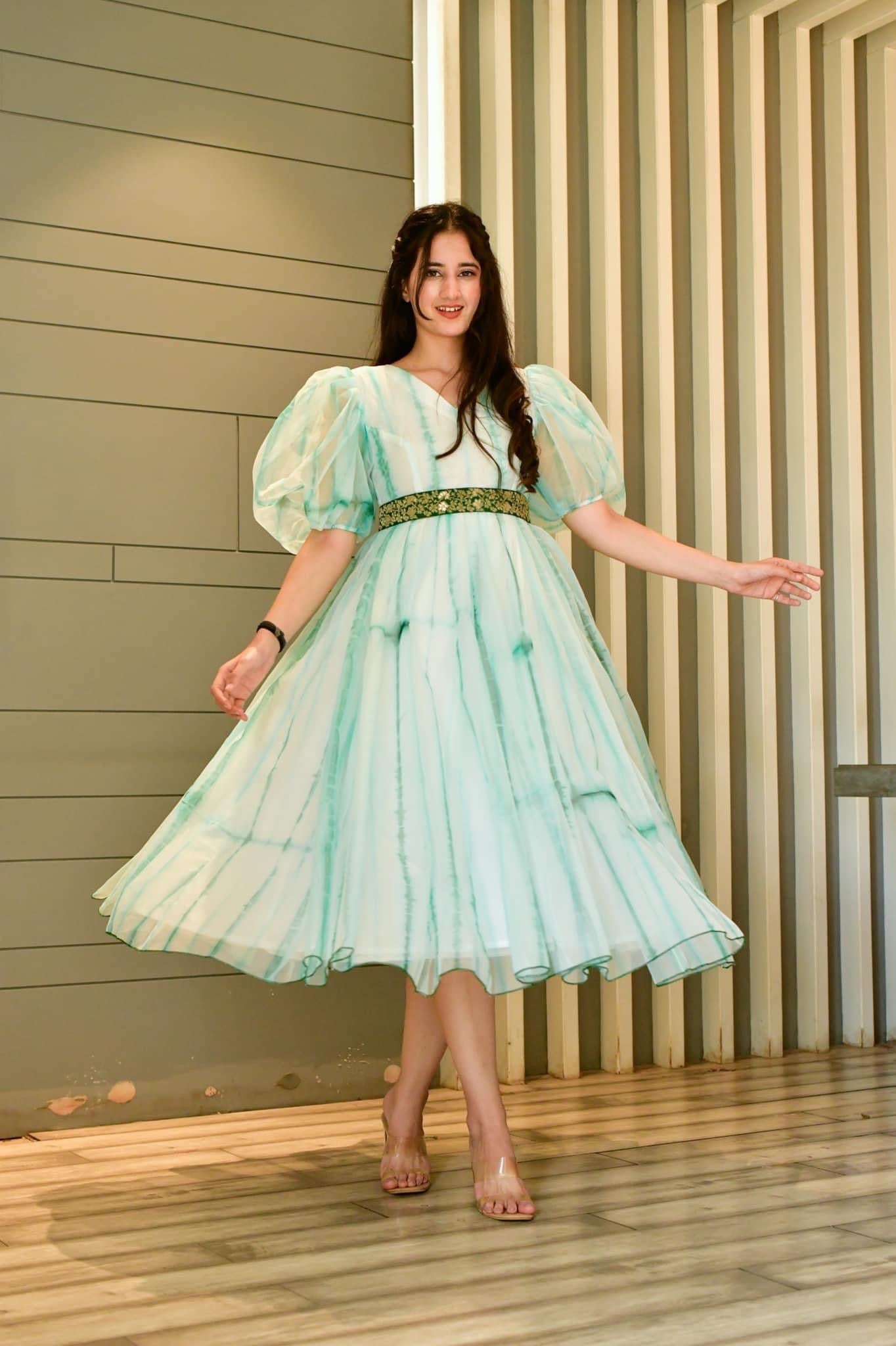 Green shibori organza dress - salesmania