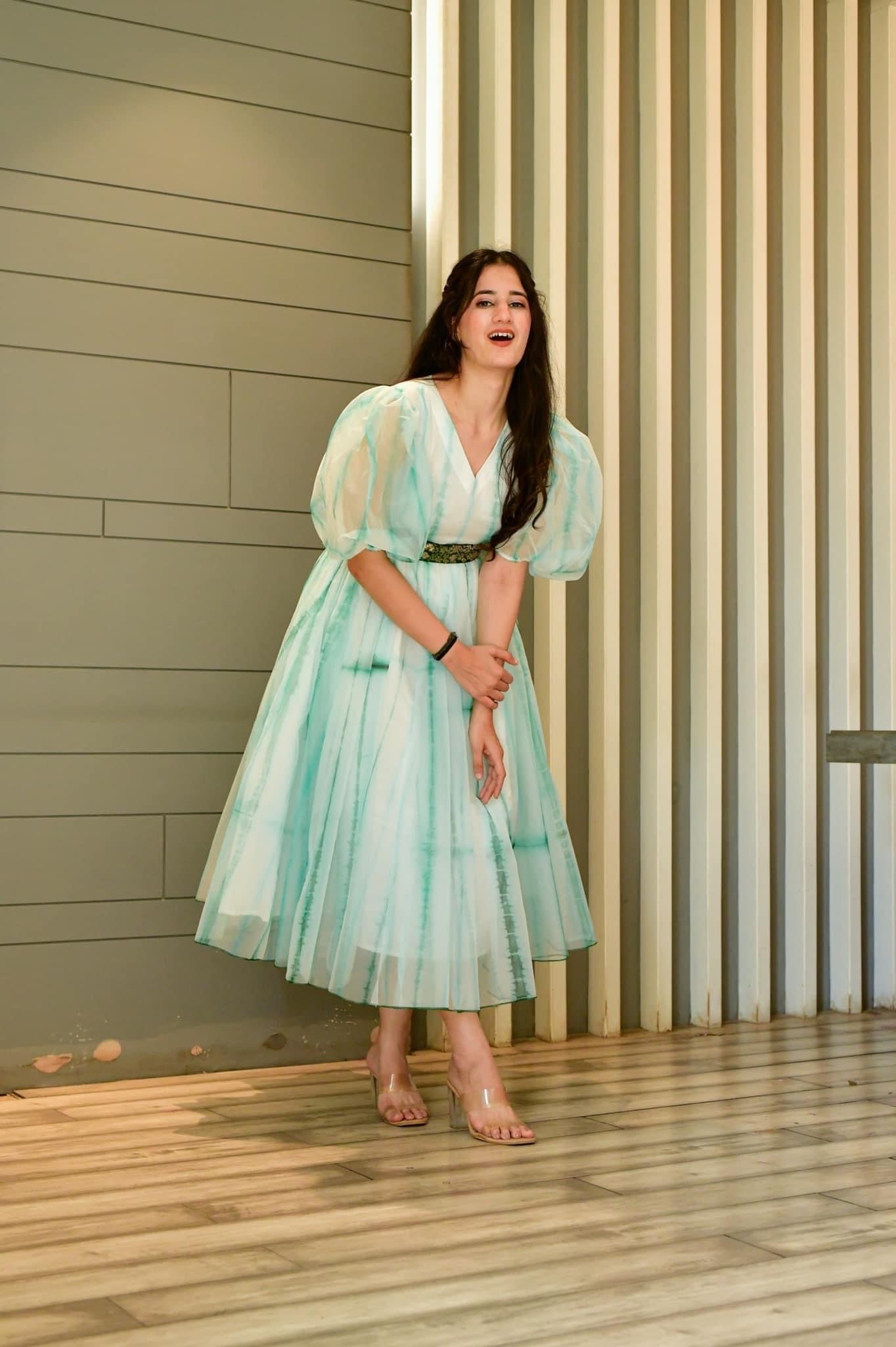 Green shibori organza dress - salesmania