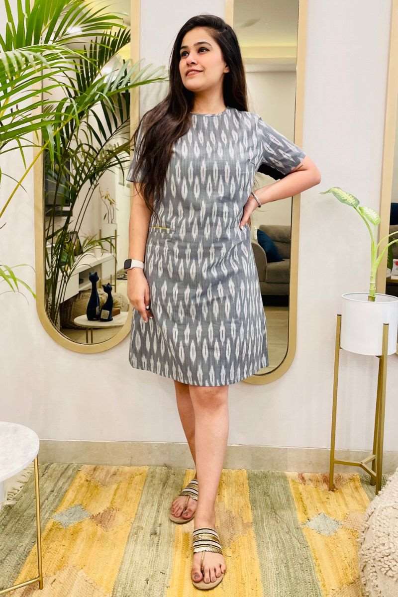 GREY IKAT SHIFT DRESS - salesmania