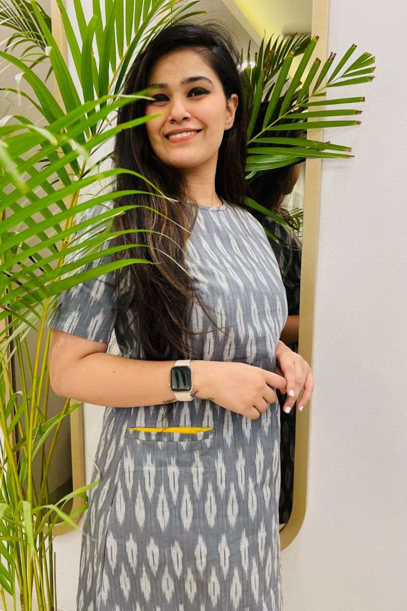 GREY IKAT SHIFT DRESS - salesmania