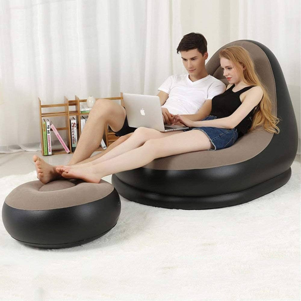 Inflatable Lounge Chair with Ottoman Blow Up Chaise Lounge Air Lazy Sofa Set for Indoor/Outdoor - salesmania