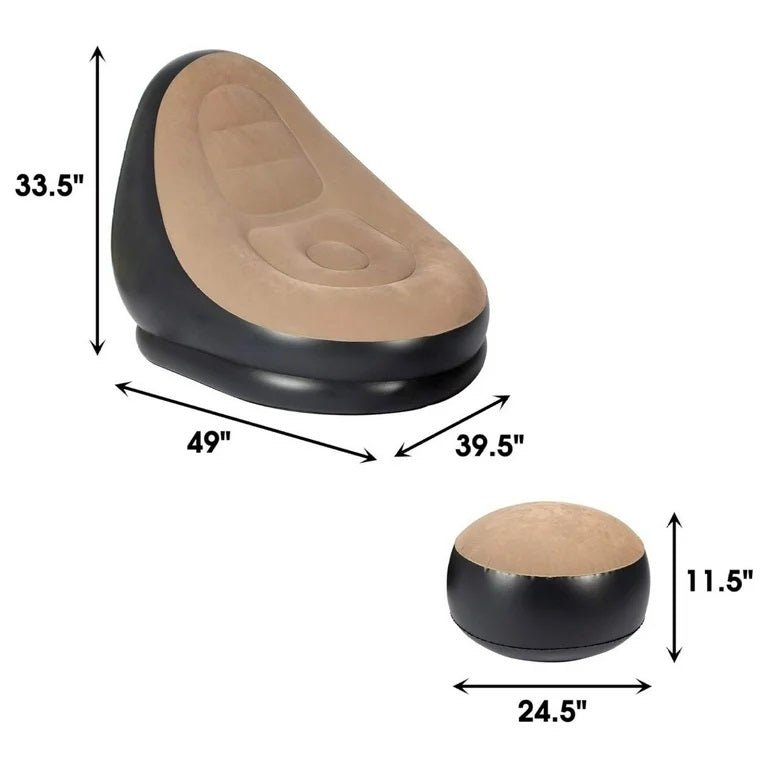 Inflatable Lounge Chair with Ottoman Blow Up Chaise Lounge Air Lazy Sofa Set for Indoor/Outdoor - salesmania