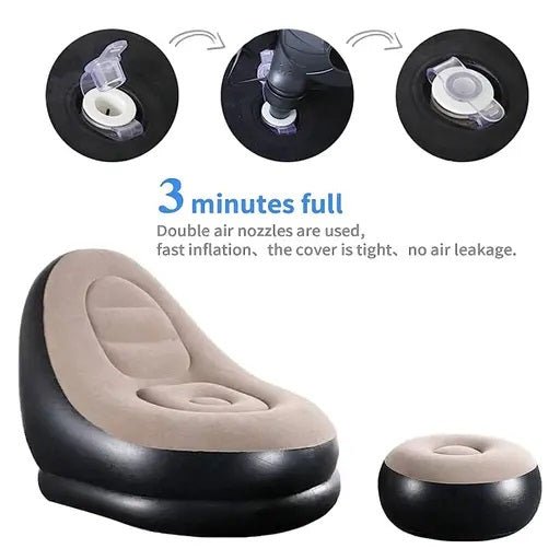 Inflatable Lounge Chair with Ottoman Blow Up Chaise Lounge Air Lazy Sofa Set for Indoor/Outdoor - salesmania
