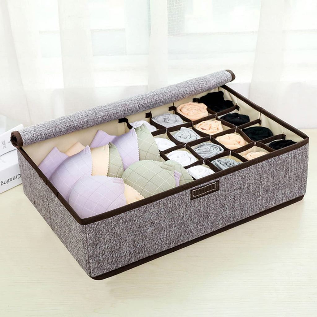 Innerwear Organizer 16+1 Compartment Foldable Fabric Storage Box(44 x 28 x 12 cm Linen Grey Cream) - salesmania