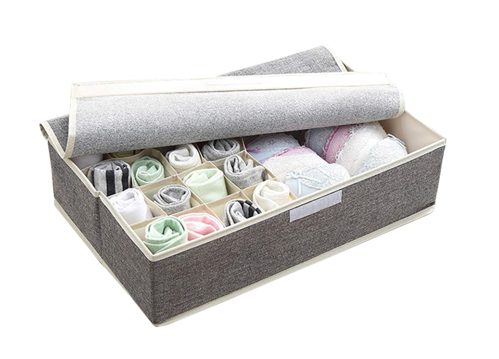 Innerwear Organizer 16+1 Compartment Foldable Fabric Storage Box(44 x 28 x 12 cm Linen Grey Cream) - salesmania
