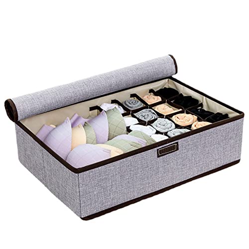 Innerwear Organizer 16+1 Compartment Foldable Fabric Storage Box(44 x 28 x 12 cm Linen Grey Cream) - salesmania