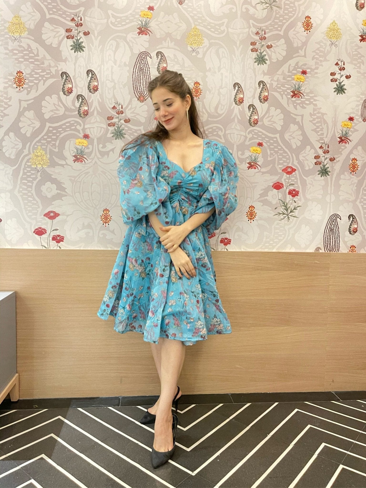 kasturi blue floral dress - salesmania