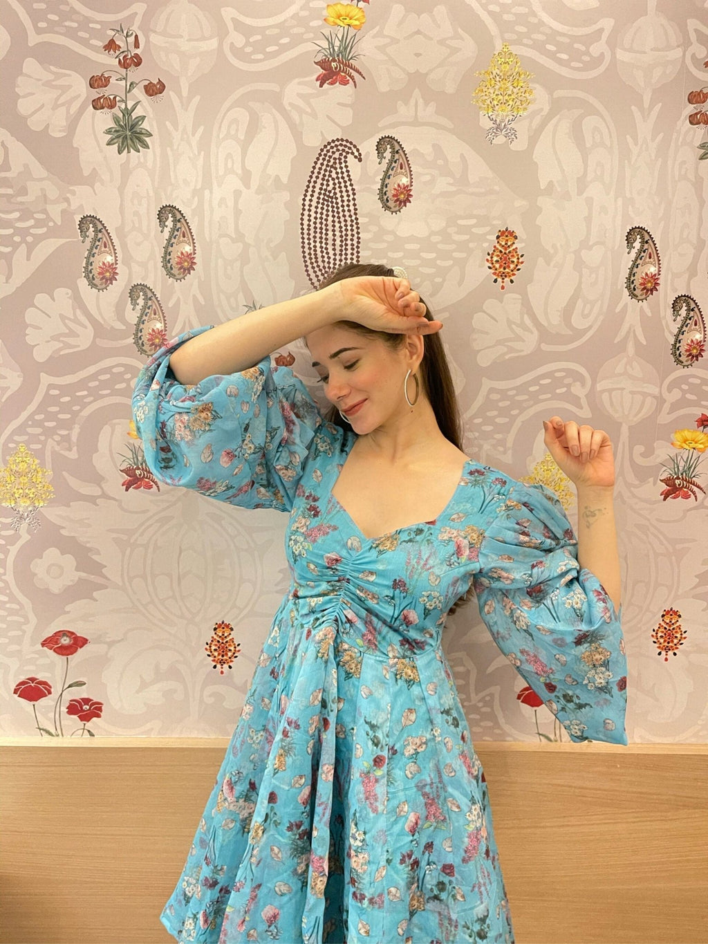 kasturi blue floral dress - salesmania