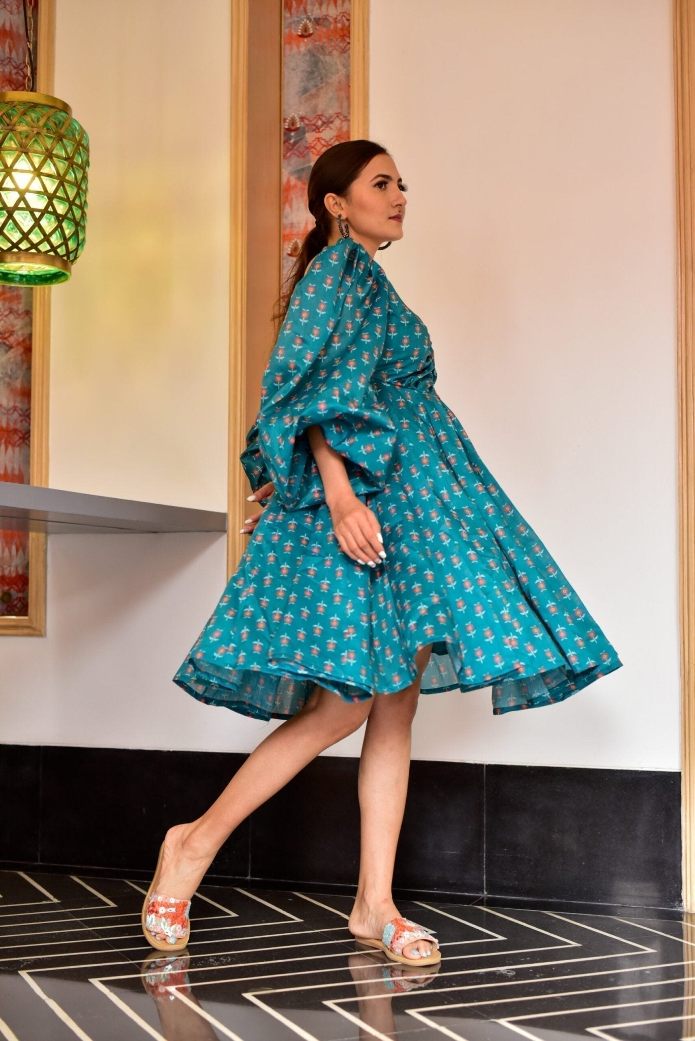 kyrstle green chanderi dress - salesmania