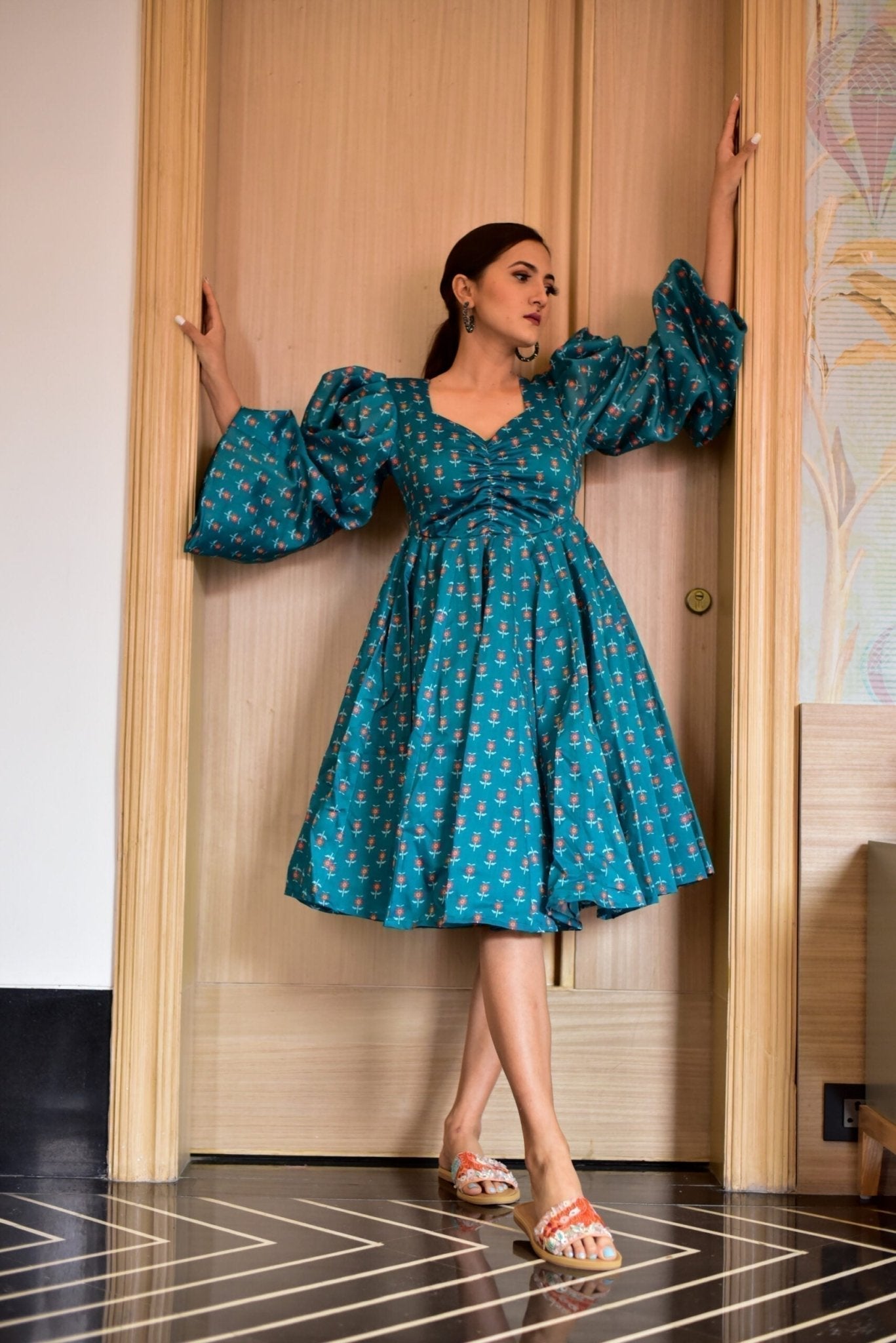 kyrstle green chanderi dress - salesmania