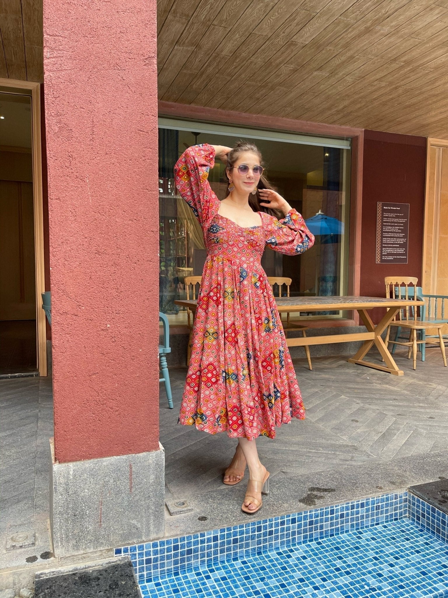 laksha peach knee length dress - salesmania