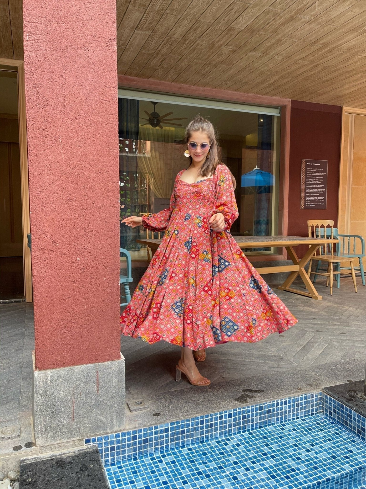 laksha peach knee length dress - salesmania