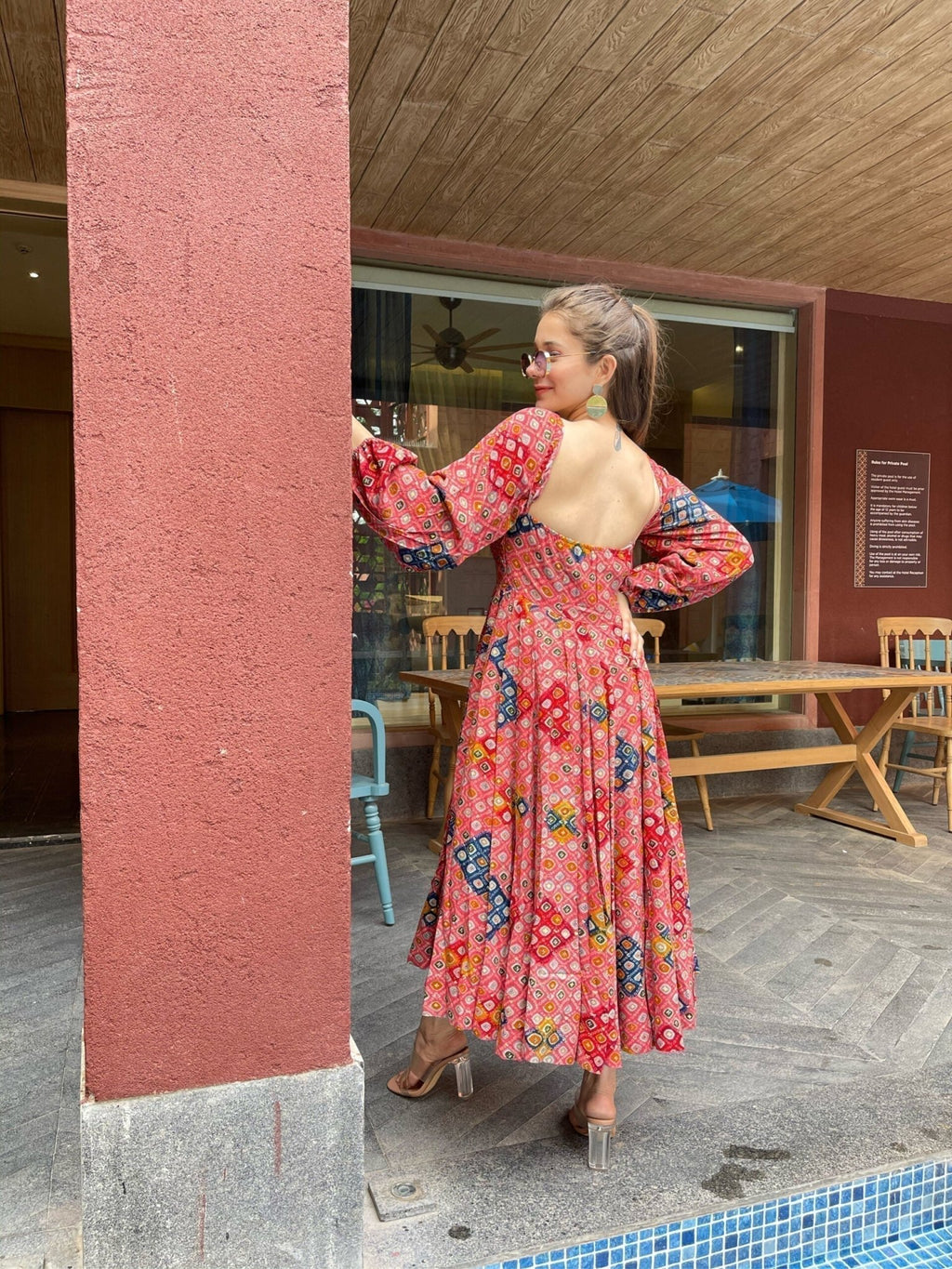 laksha peach knee length dress - salesmania