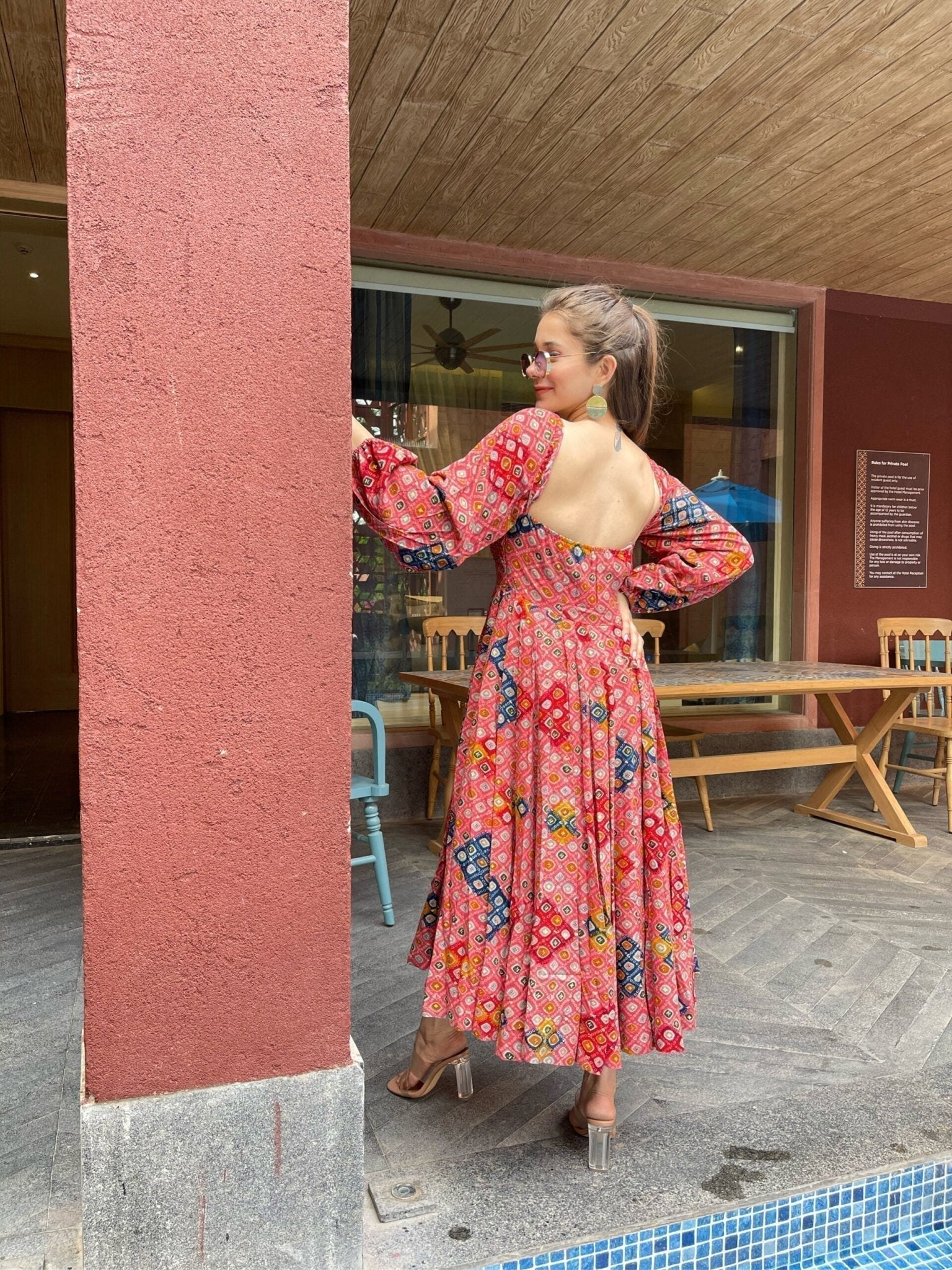 laksha peach knee length dress - salesmania