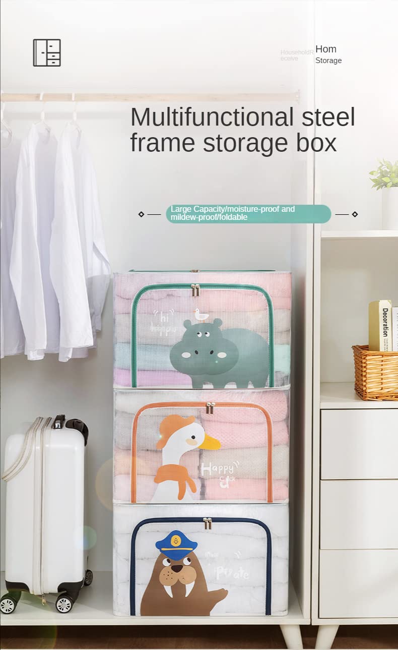 Large Capacity Transparent Foldable Clothing Storage Box - Hippo - salesmania