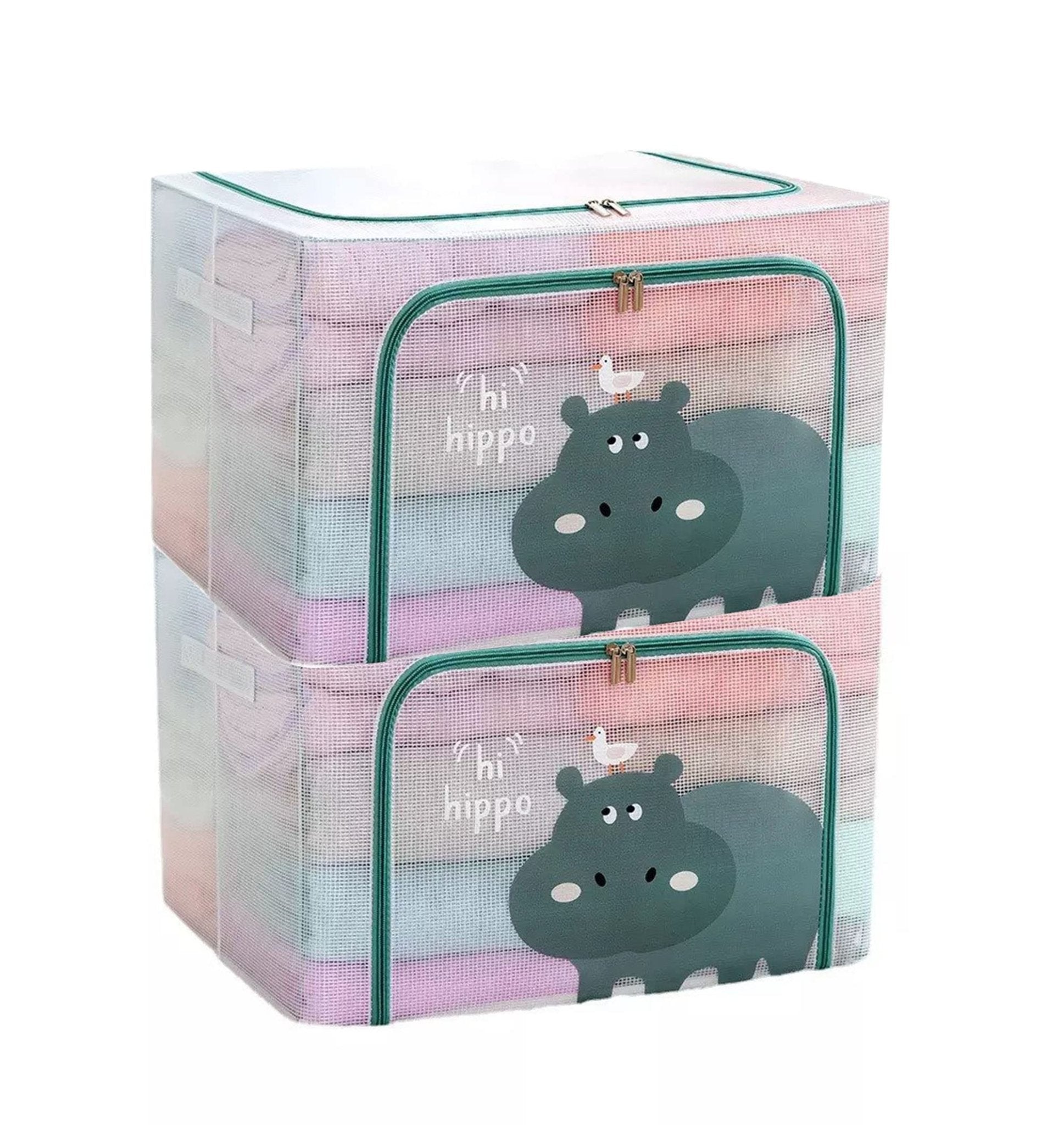 Large Capacity Transparent Foldable Clothing Storage Box - Hippo - salesmania