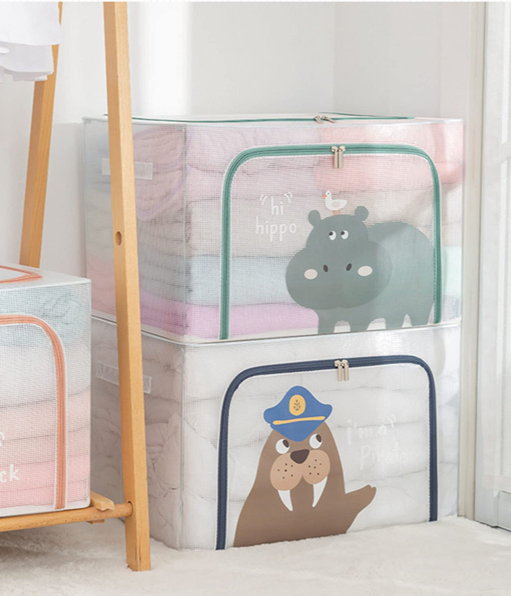 Large Capacity Transparent Foldable Clothing Storage Box - Hippo - salesmania