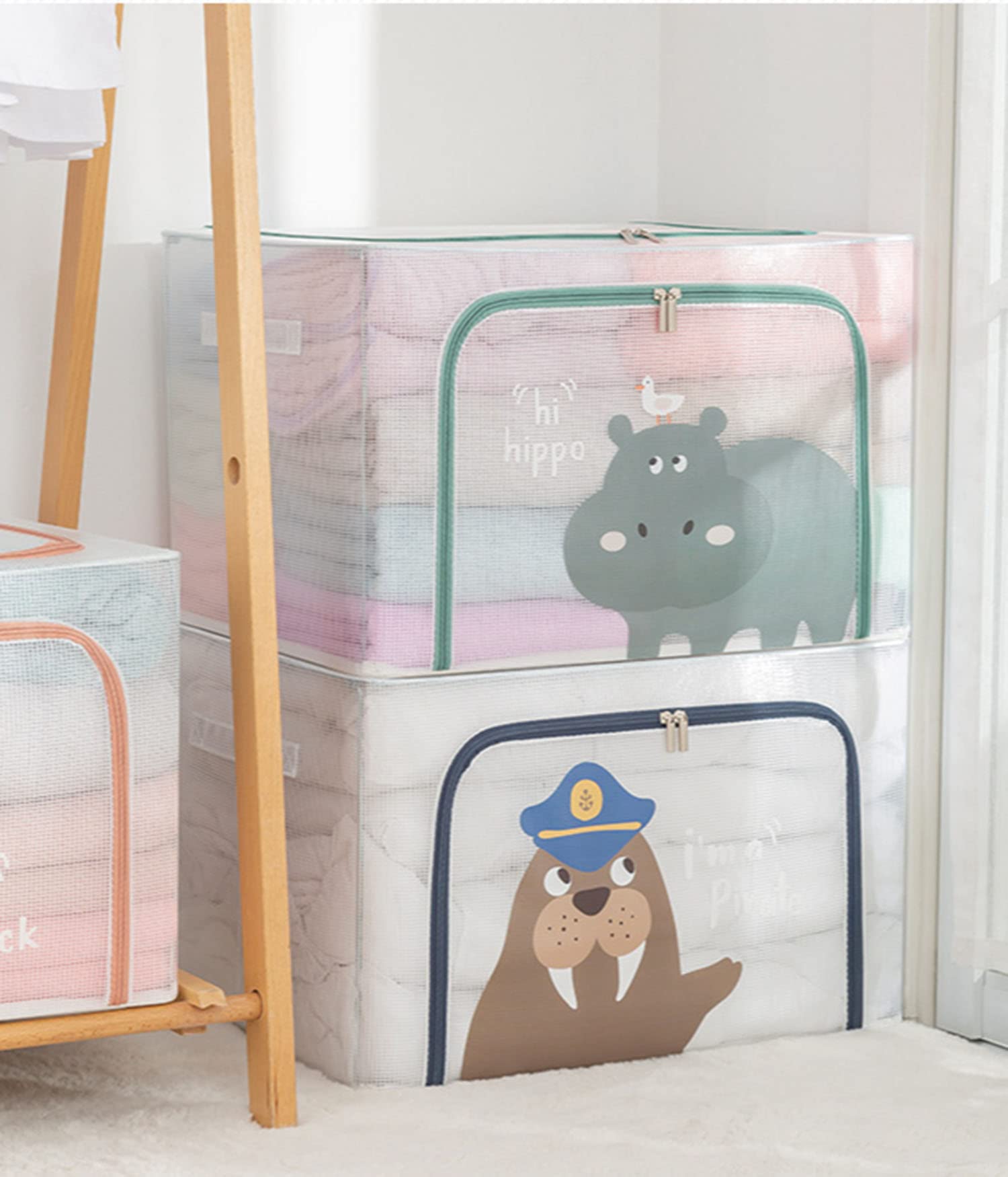 Large Capacity Transparent Foldable Clothing Storage Box - Hippo - salesmania