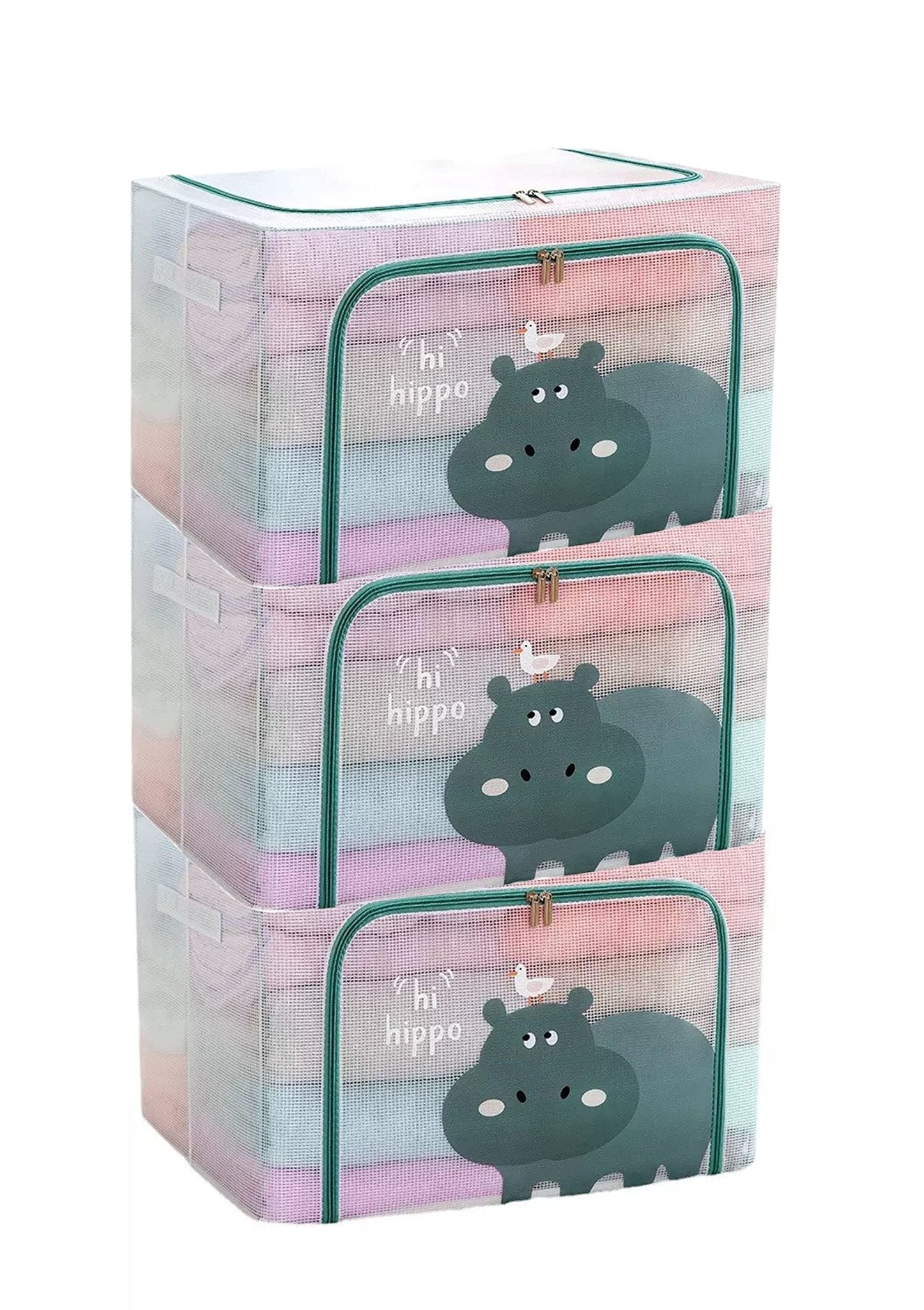 Large Capacity Transparent Foldable Clothing Storage Box - Hippo - salesmania