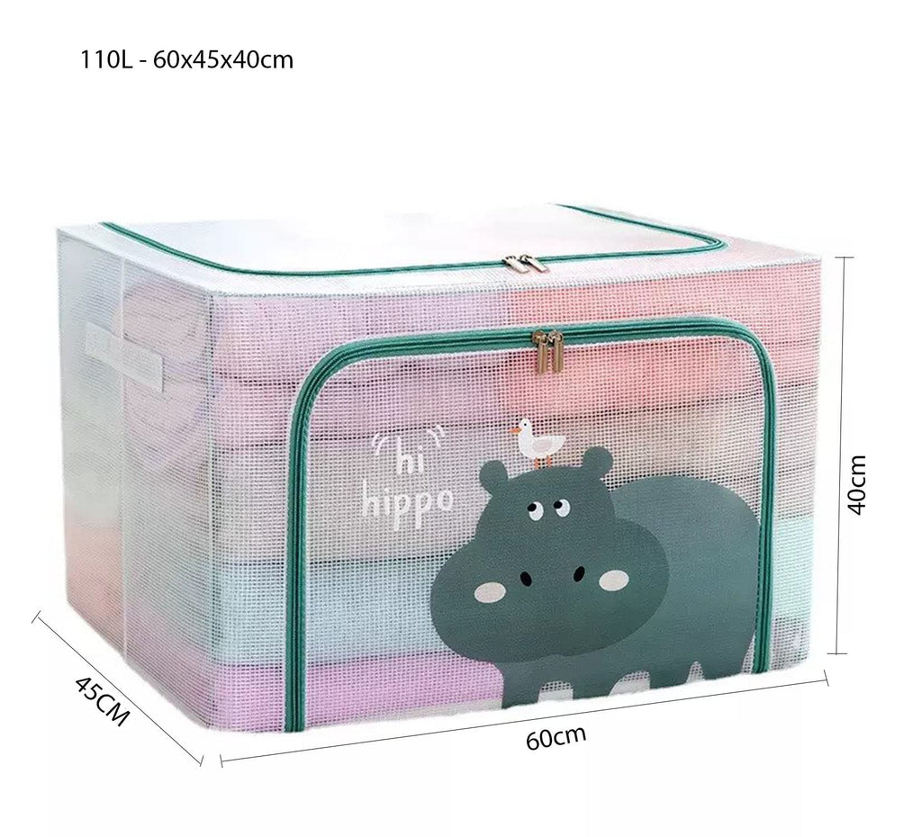 Large Capacity Transparent Foldable Clothing Storage Box - Hippo - salesmania
