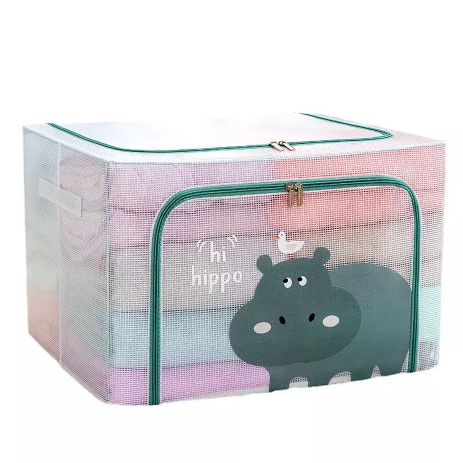 Large Capacity Transparent Foldable Clothing Storage Box - Hippo - salesmania