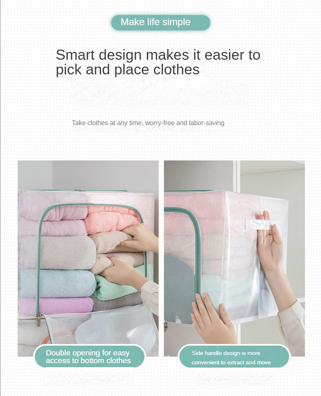 Large Capacity Transparent Foldable Clothing Storage Box - Hippo - salesmania