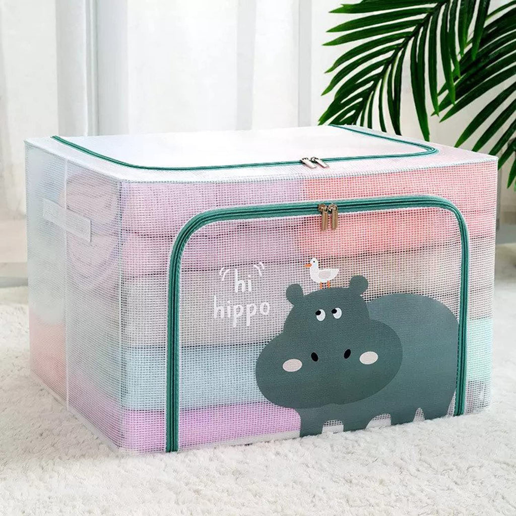 Large Capacity Transparent Foldable Clothing Storage Box - Hippo - salesmania