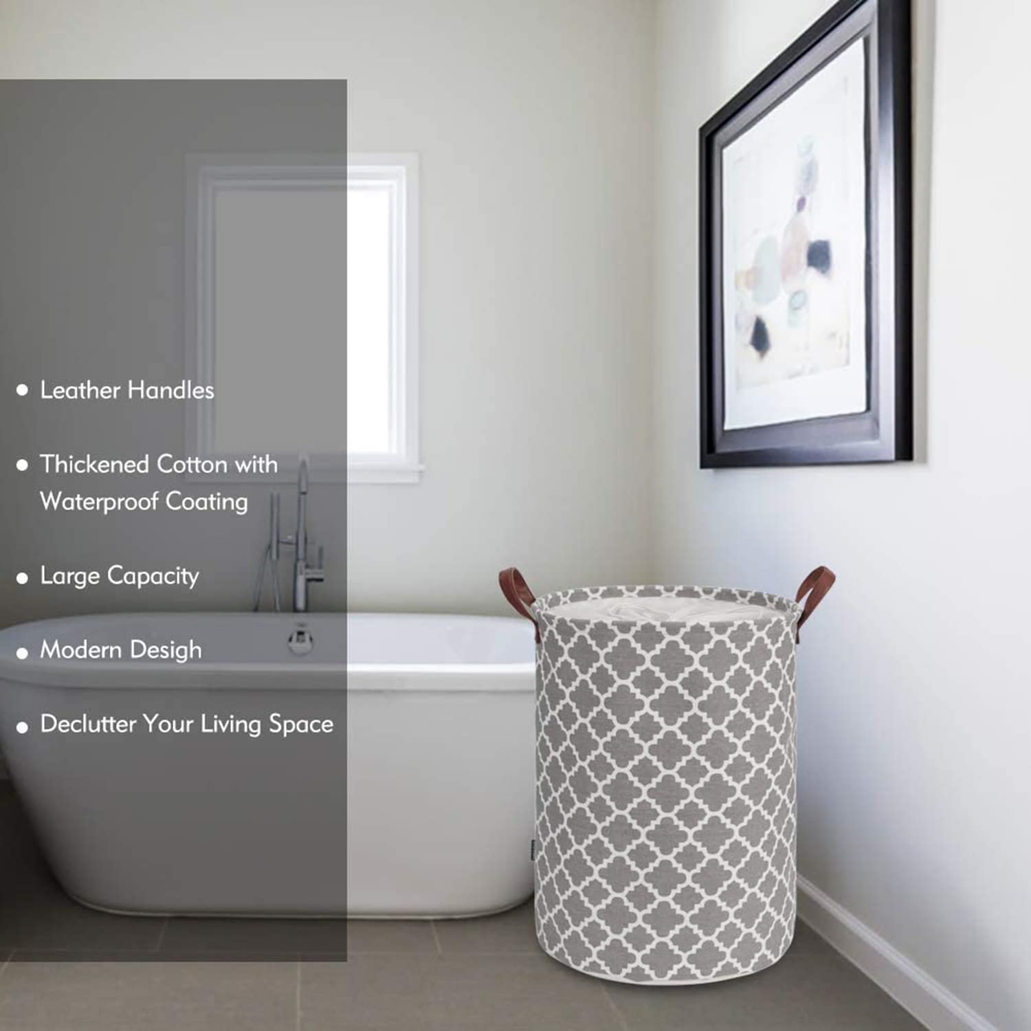 Laundry Basket with Handle - Grey Diamond - salesmania