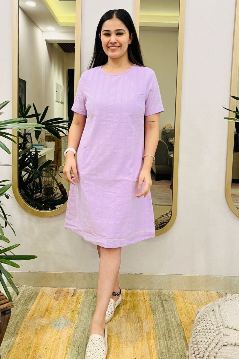 LAVENDER EMBROIDERED SHIFT DRESS - salesmania