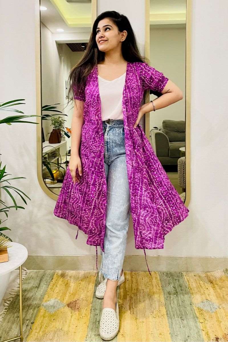 LILAC BANDHANI PRINT WRAP DRESS - salesmania