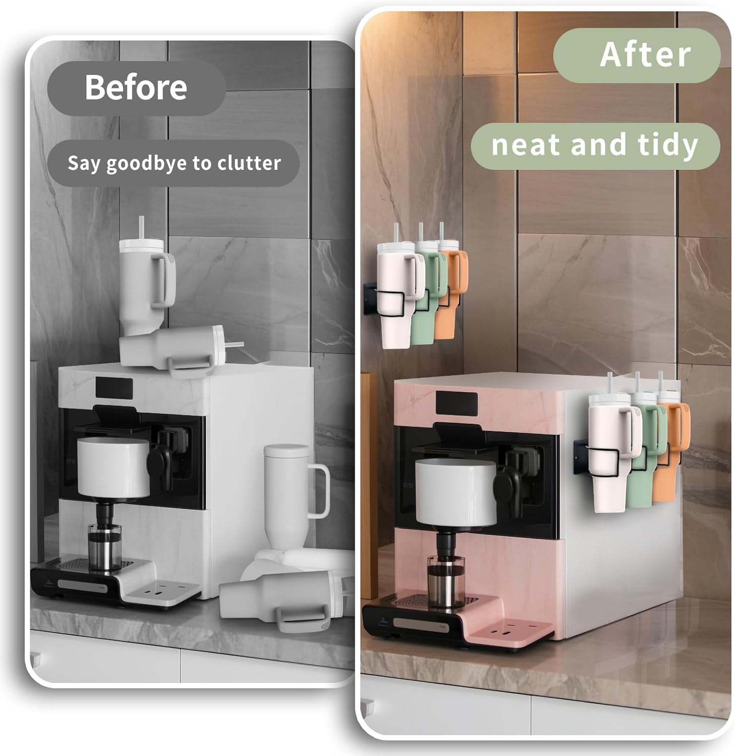 Magnetic 3 - Cup Tumbler Holder Water Bottle Lid & Straw Organizer Rack(Black) - salesmania