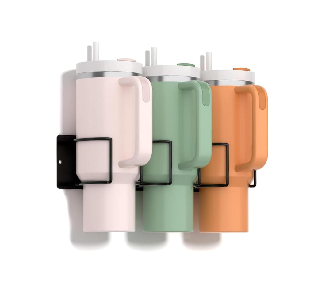 Magnetic 3 - Cup Tumbler Holder Water Bottle Lid & Straw Organizer Rack(Black) - salesmania