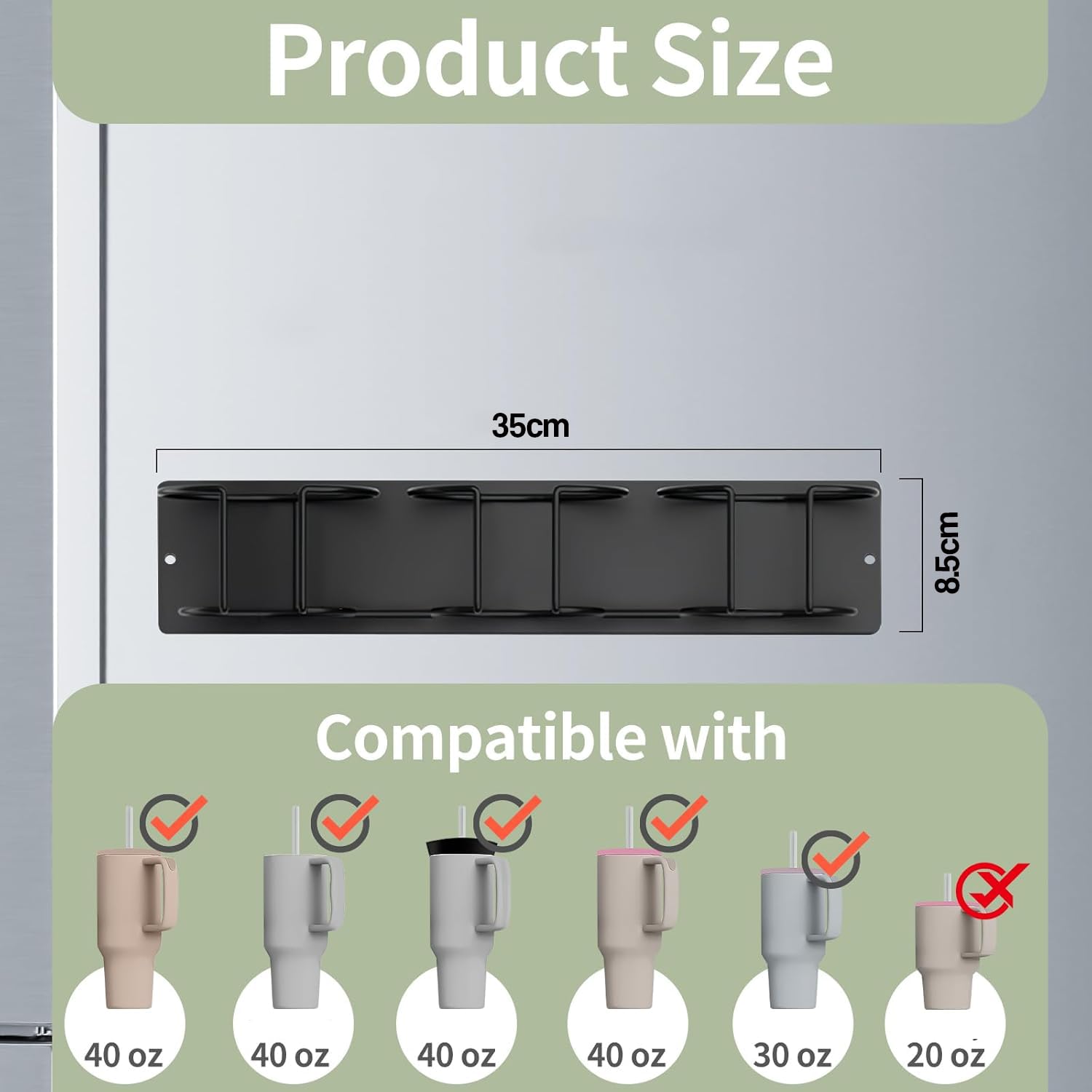 Magnetic 3 - Cup Tumbler Holder Water Bottle Lid & Straw Organizer Rack(Black) - salesmania